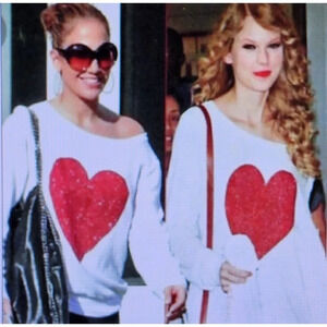 Wildfox Heart Oversized Sweatshirt (Size XXS) and Scarf Set Red Sparkle Heart